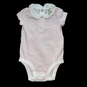 White and pink striped collared onesie 6 months